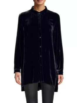 Длинная бархатная рубашка на пуговицах спереди Eileen Fisher, цвет Nocturne