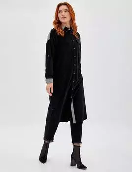 Длинная бархатная туника с одним карманом, черная Kayra
