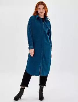Длинная бархатная туника с одним карманом, цвет бензина Kayra