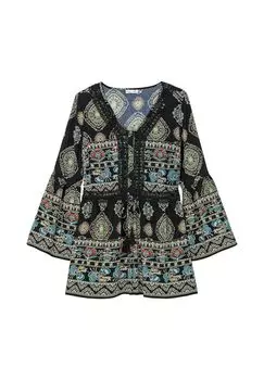 Длинная блуза в этническом стиле с кружевом крючком Sheego by JoeBrowns, цвет Schwarz Gemustert