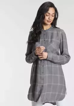 Длинная блузка Boysen в клетку, окрашенную в пряжу Boysen'S, серый