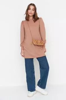 Длинная блузка с пышными рукавами Trendyol, коричневый