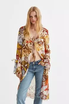 Длинная блузка с завязками H&amp;M, белый/бабочки
