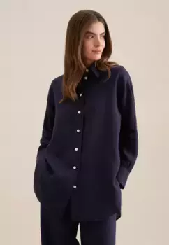 Длинная блузка seidensticker "Black Rose", однотонный воротник с длинными рукавами, синий