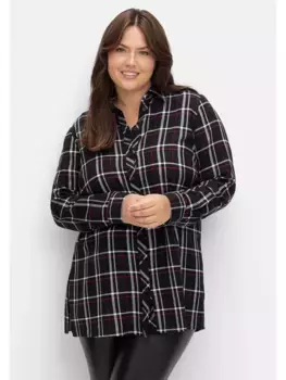 Длинная блузка Sheego "больших размеров" с разрезами по бокам, черно-белый