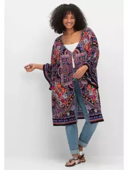 Длинная блузка sheego by Joe Browns "больших размеров" с орнаментом и каймой, синий