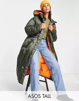 Длинная дутая парка цвета хаки ASOS DESIGN Tall