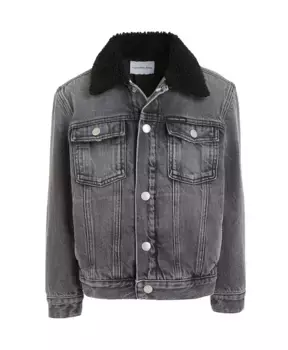 Длинная джинсовая куртка с плюшевым воротником и кнопками Calvin Klein Jeans, серый