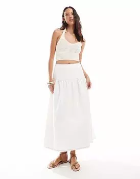 Длинная джинсовая юбка ASOS DESIGN с заниженной талией цвета экрю