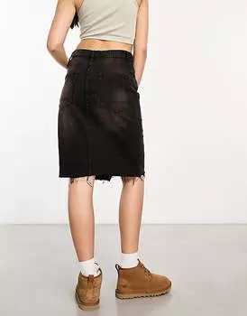 Длинная джинсовая юбка Bershka серого кислотного цвета