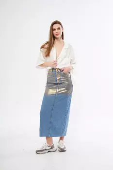 Длинная джинсовая юбка с деталями из фольги Herita, синий