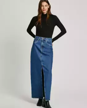 Длинная джинсовая юбка с пятью карманами и разрезом спереди Pepe Jeans, синий