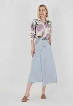 Длинная джинсовая юбка с разрезами и кисточками Herita, синий