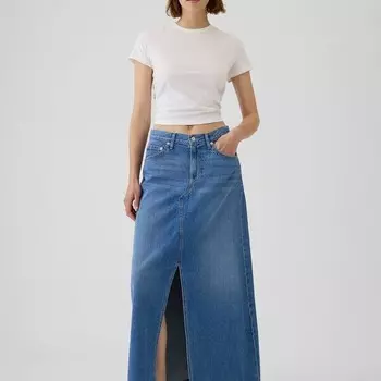 Длинная джинсовая юбка с разрезом Gap, синий