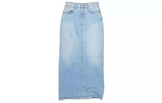 Длинная джинсовая юбка с высокой талией и логотипом Acne Studios, светло-голубой