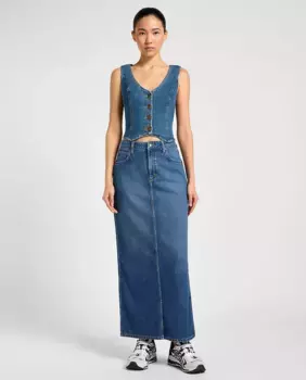 Длинная джинсовая юбка с завышенной талией Lee, синий