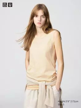 Длинная футболка из 100% хлопка supima (без рукавов) Uniqlo, бежевый