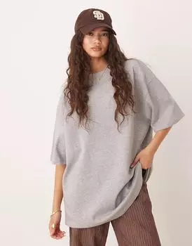 Длинная футболка оверсайз ASOS DESIGN из плотной ткани серого меланжевого цвета