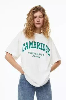 Длинная футболка с принтом H&amp;M, белый/кембридж