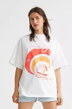 Длинная футболка с принтом H&amp;M, уайт / пляжные мальчики