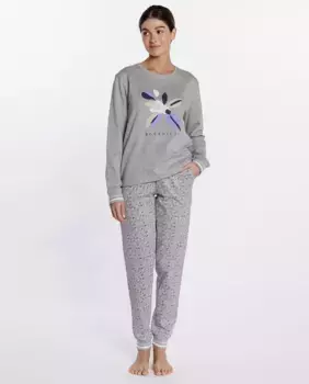 Длинная хлопковая плюшевая женская пижама Punto Blanco, серый