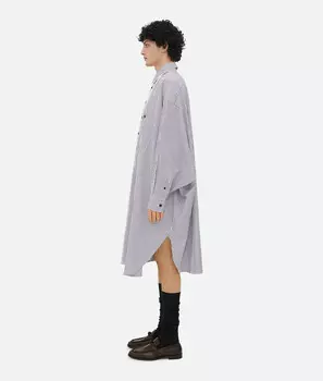 Длинная хлопковая полосатая рубашка Bottega Veneta, синий/каштановый