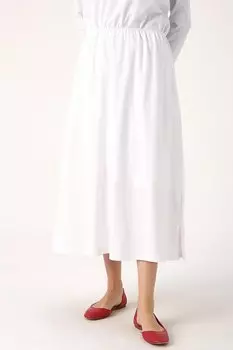 Длинная хлопковая юбка с разрезом белого цвета на подкладке ALL DAY