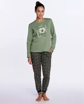 Длинная хлопковая женская пижама с рисунком спереди Punto Blanco, зеленый