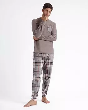 Длинная коричневая трикотажная мужская пижама Admas, коричневый