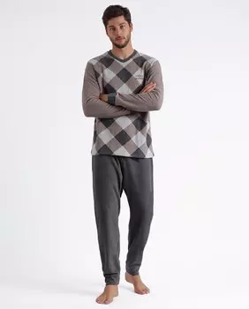 Длинная коричневая трикотажная мужская пижама Admas, коричневый