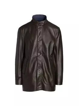 Длинная кожаная куртка с воротником-стойкой Maximilian, коричневый