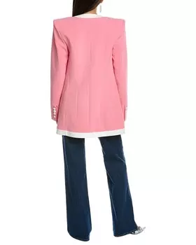 Длинная креповая куртка Balmain без воротника с 6 пуговицами, розовый