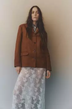 Длинная кружевная юбка H&M, белый