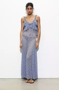 Длинная кружевная юбка ZARA, средне-синий