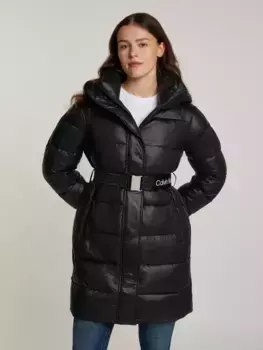 Длинная куртка Calvin Klein Jeans "LW PADDED LONG FITTED JACKET", с капюшоном и поясом, черный