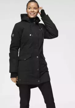 Длинная куртка KangaROOS с капюшоном, двусторонней молнией и множеством карманов, черный