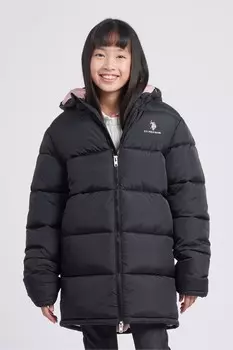 Длинная куртка пуховик для девочек U.S. Polo Assn, черный