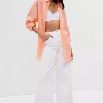 Длинная льняная рубашка с карманом Gap, оранжевый