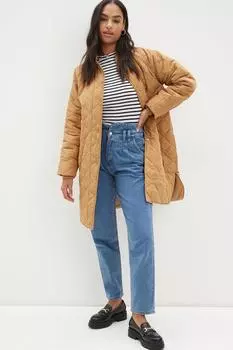Длинная легкая стеганая куртка Dorothy Perkins, бежевый
