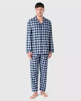 Длинная мужская пижама из синей фланели премиум-класса El Bho Nocturno, синий