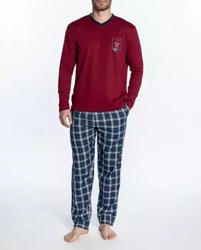 Длинная мужская пижама из трикотажа и ткани синего цвета Punto Blanco, синий