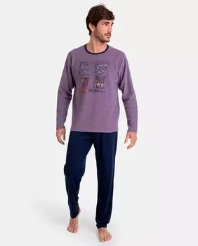 Длинная мужская пижама замшевого трикотажа Massana, фиолетовый
