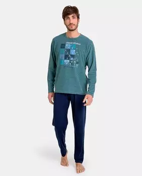 Длинная мужская пижама замшевого трикотажа Massana, зеленый