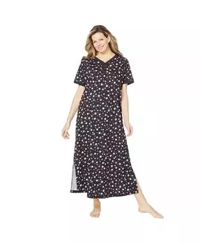 Длинная ночная рубашка больших размеров на пуговицах размера плюс Dreams & Co., черный