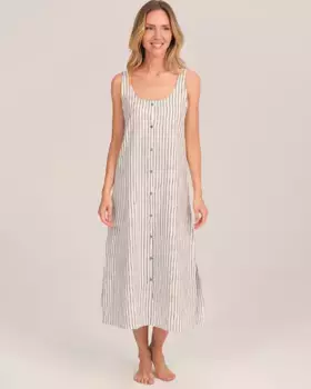 Длинная ночная рубашка на бретелях с черно-белым полосатым принтом J&J Brothers, коричневый