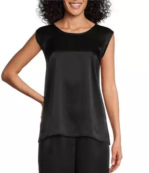 Длинная однотонная майка без рукавов из мягкого атласа Caroline Rose с овальным вырезом и без рукавов, черный