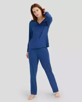 Длинная однотонная женская пижама Lohe, синий
