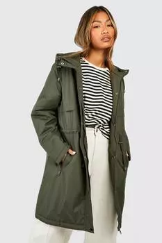 Длинная пальто с утепленной паркой Boohoo, хаки