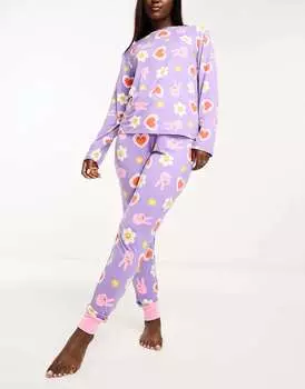 Длинная пижама Chelsea Peers Peace and Love сиреневого цвета