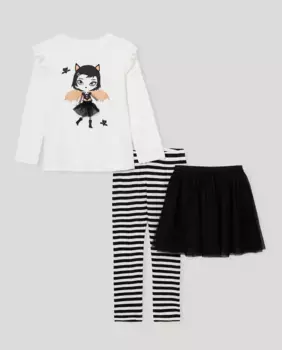 Длинная пижама для девочки-пачка, брюки-вампирина Cotton Juice, черный